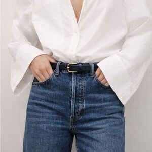 Coach Navy Slim Leather Belt • Solid Brass Hardware